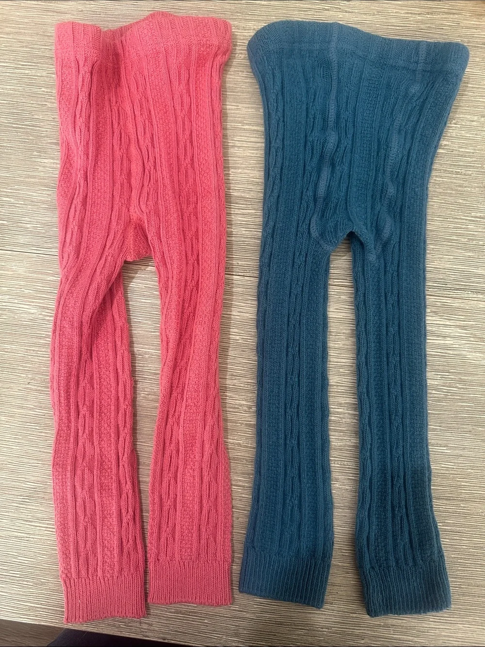 Thick Kids Cable Knit Tights - Pink and Teal